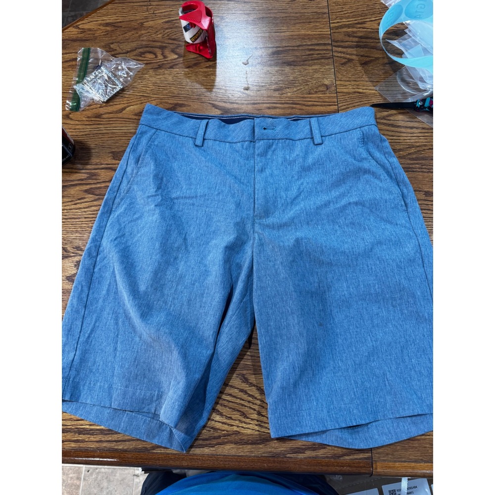 IZOD Saltwater Mens Blue Heathered Flat Front Golf Shorts Zipper Pocket